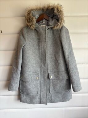J.Crew Wool Blend Faux Fur Hooded Winter Coat Parka Gray Size 2